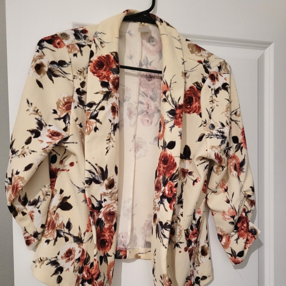 Floral Quarter Length Sleeve Blazer Size-Large